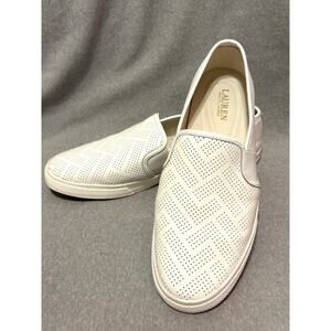 Lauren Ralph Lauren Size 9.5 Jinny White Leather Women’s Loafers Slip Ons EUC